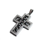Stainless Steel Cross with Hematite Beads and Greek Key Border Stainless Steel Cross with Hematite Beads and Greek Key Border